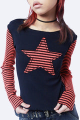 Y2K Star Stripe Embroidered T-Shirt