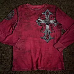 Cotton Vintage Crewneck Long Sleeve Knit Top