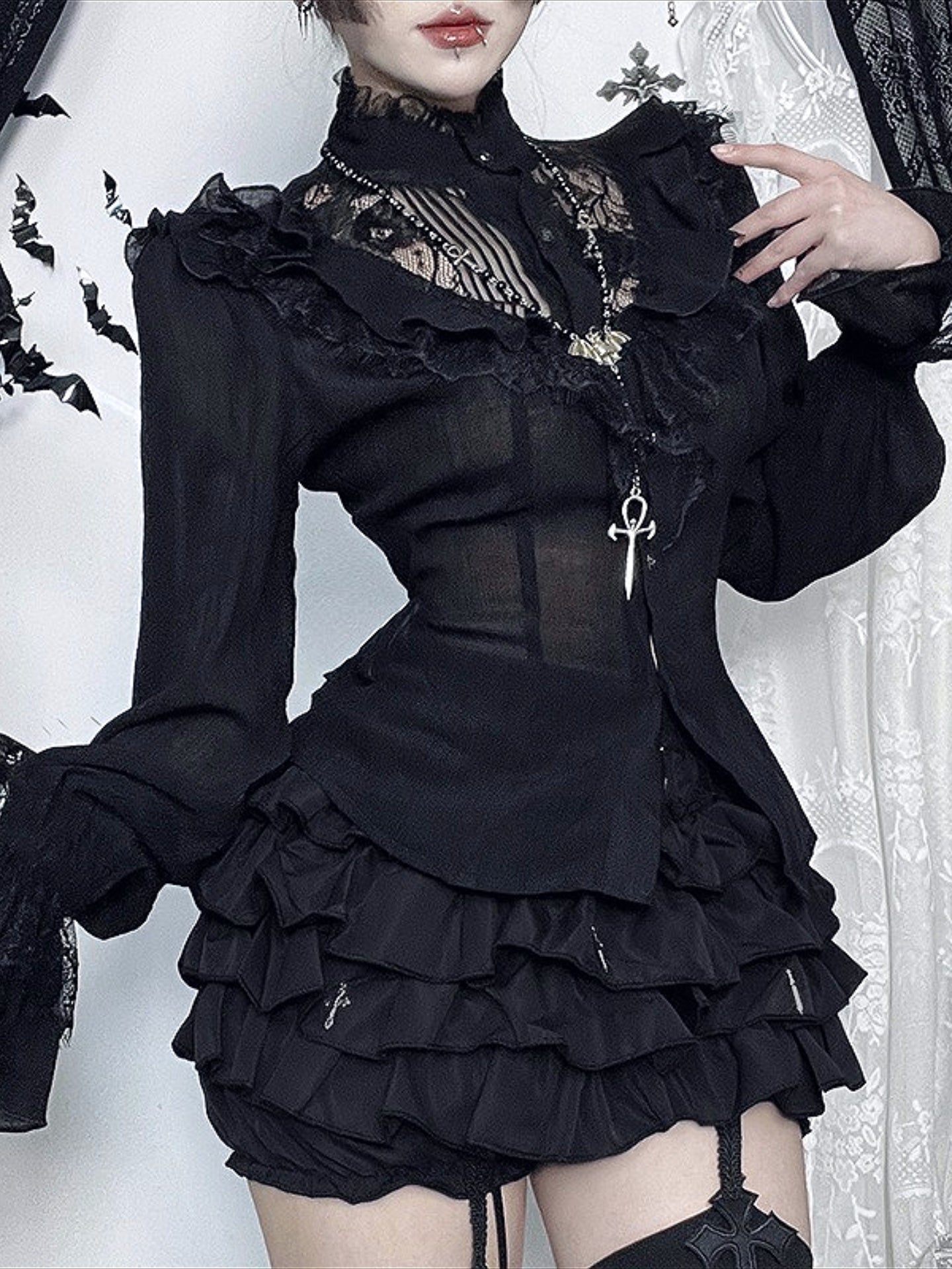 Gothic Hollow Out Lace Blouse