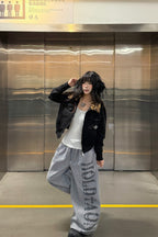 Vertical Letter Print Curved-Leg Sweatpants