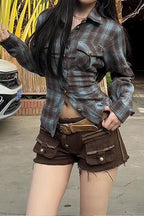 Punk Street Yellow Plaid Graffiti Unisex Loose Blouse