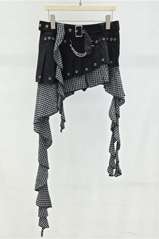 Plaid Layered Asymmetrical Mini Skirt