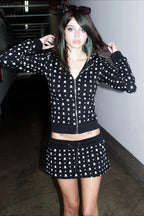 Skull Print Zip Hoodie Skirt Sets
