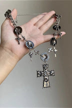 Dark Contract Punk Cross Button Necklace