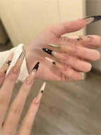 Y2K French Black Pink Star Press On Nails