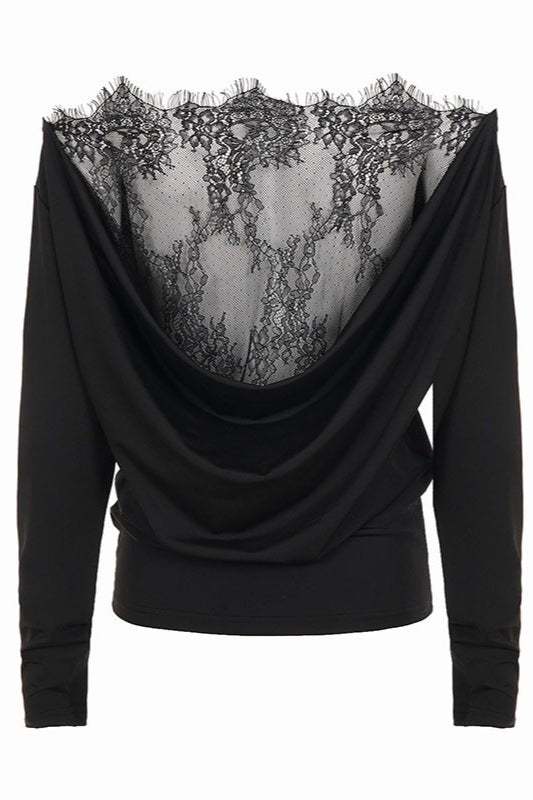 Lace Back Wide Neck Sweatshirt