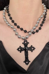 Vintage Dangle Pearl Cross Necklace