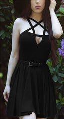 Cross Thin Straps Swing Mini Dress