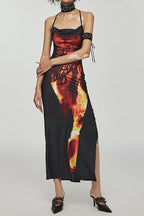Flame Print Cross Strap Maxi Dress