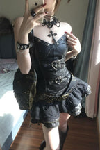 Buckle Bandeau Top And Puffy Mini Skirt Set