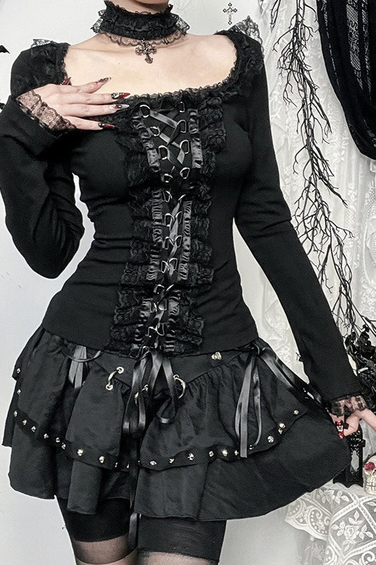 Lace Trim Buckle Gothic T-Shirt Main image