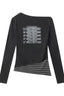 Virtual Patchwork Off Shoulder Asymmetric T-shirt