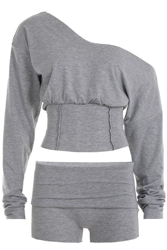 Asymmetric Gathered Waist Shorts Sets