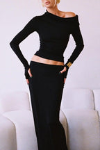 Asymmetric Shoulder Long Sleeve Skirt Sets