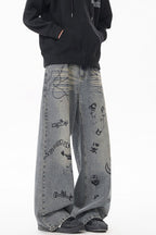 Graffiti Print Wide Leg Pants