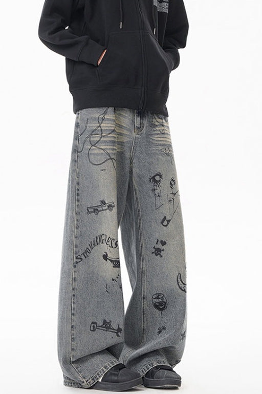 Graffiti Print Wide Leg Pants
