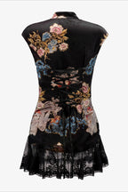Oriental Dark Floral Lace Mini Dress