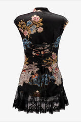 Oriental Dark Floral Lace Mini Dress