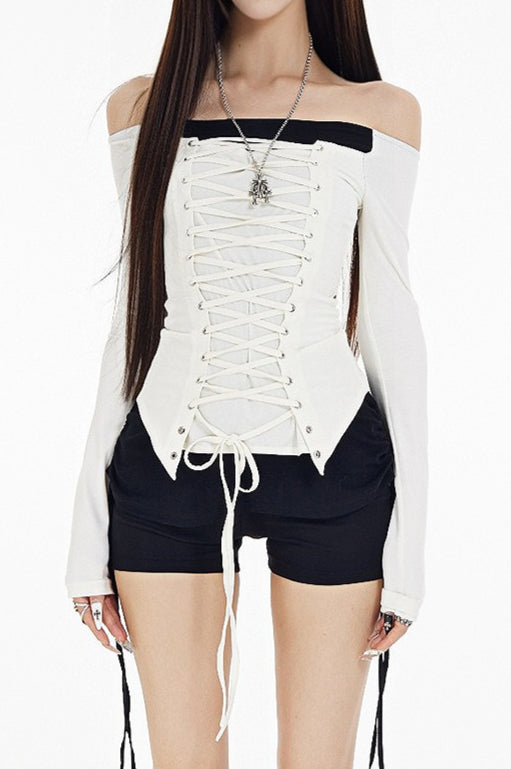 Color Block Lace Up Long Sleeve T-shirt Main image