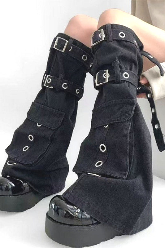 Cargo Black Denim Lace Up Socks Main image