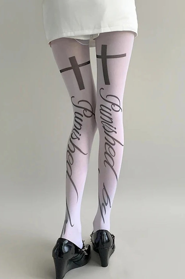 Gothic Letter Print Lolita Thigh High Socks Main image