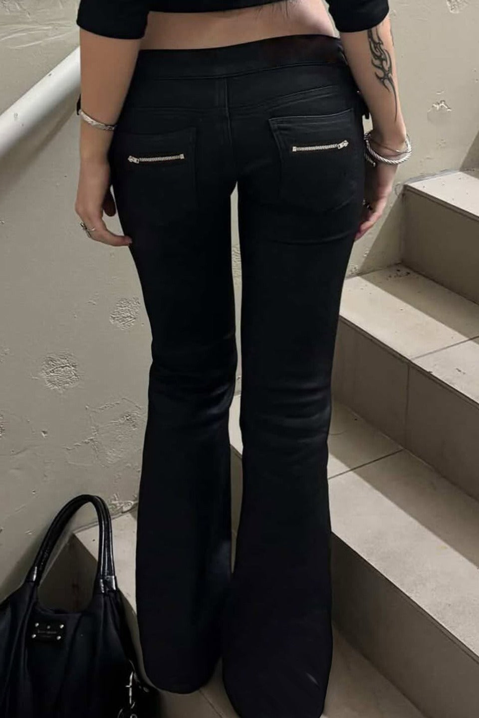 Buckle Strap Low Rise Flare Pants