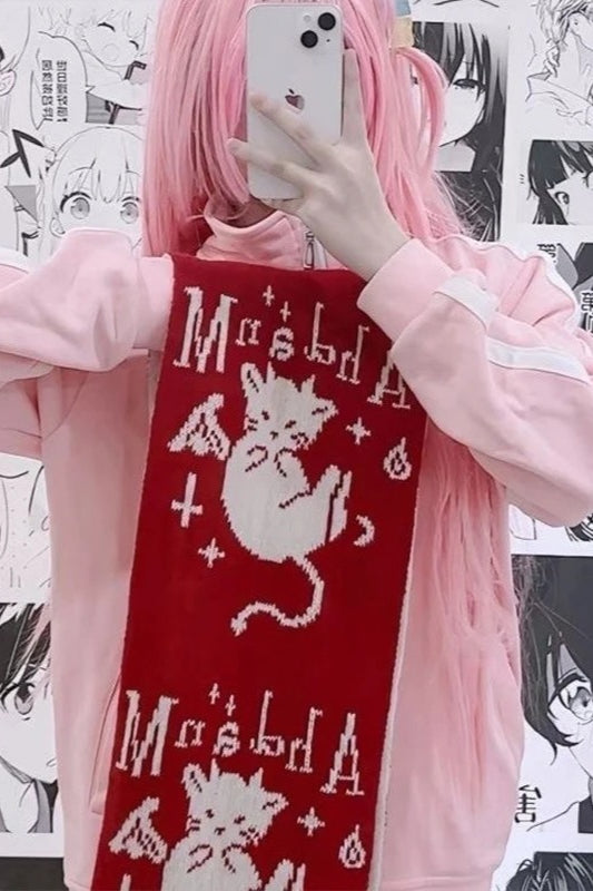 Y2K Punk Devil Cat Double-sided Knit Scarf Secondary image
