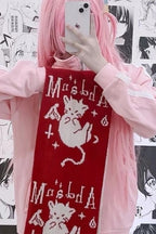Y2K Punk Devil Cat Double-sided Knit Scarf