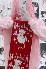 Y2K Punk Devil Cat Double-sided Knit Scarf