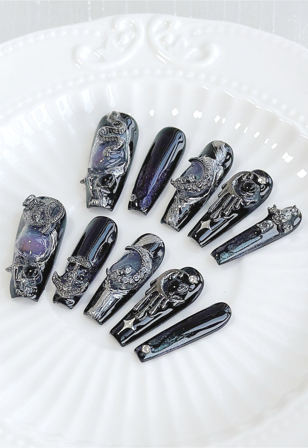 Gothic Black Snake Gem Press On Nails