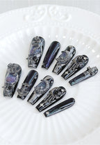 Gothic Black Snake Gem Press On Nails