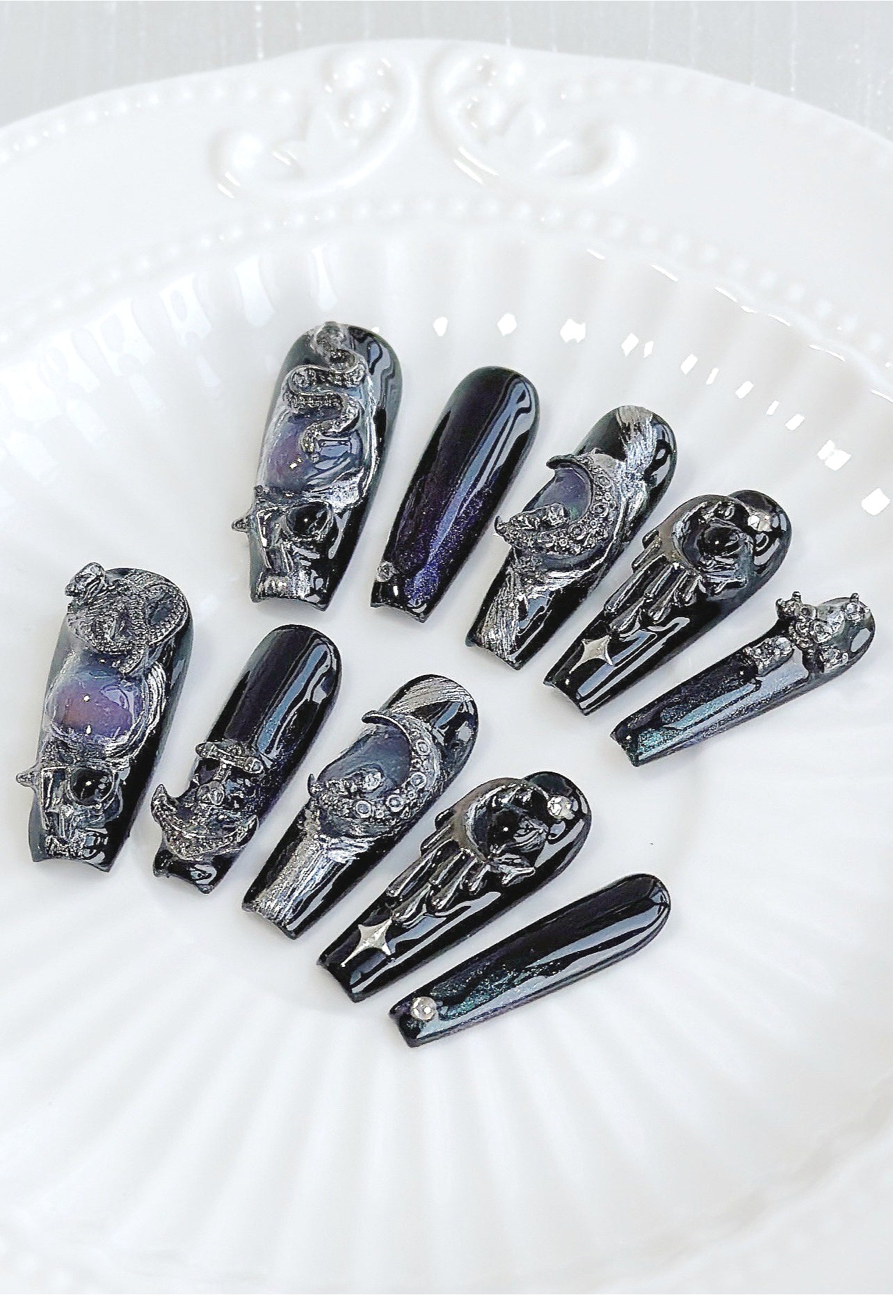 Gothic Black Snake Gem Press On Nails