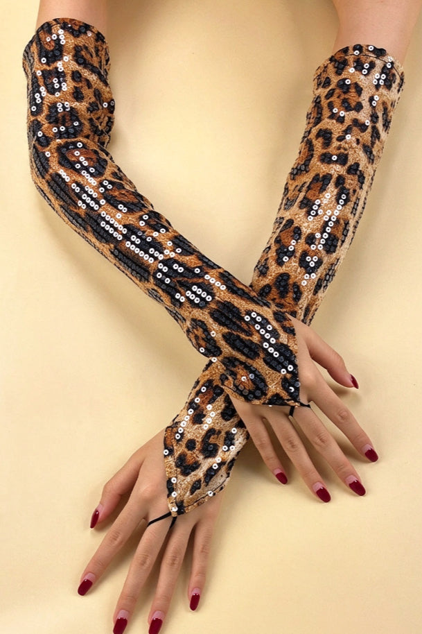 Leopard Sequin Finger Loop Gloves
