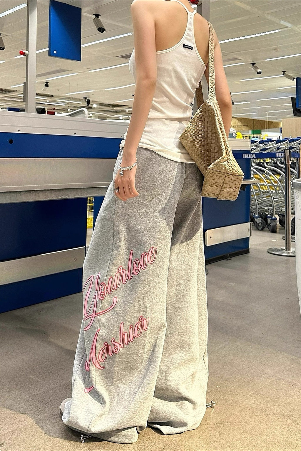 Rhinestone Letter Jazz Dance Wide Leg Pants