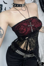 Gothic Flocked Strapless Slim Fit Tank Top