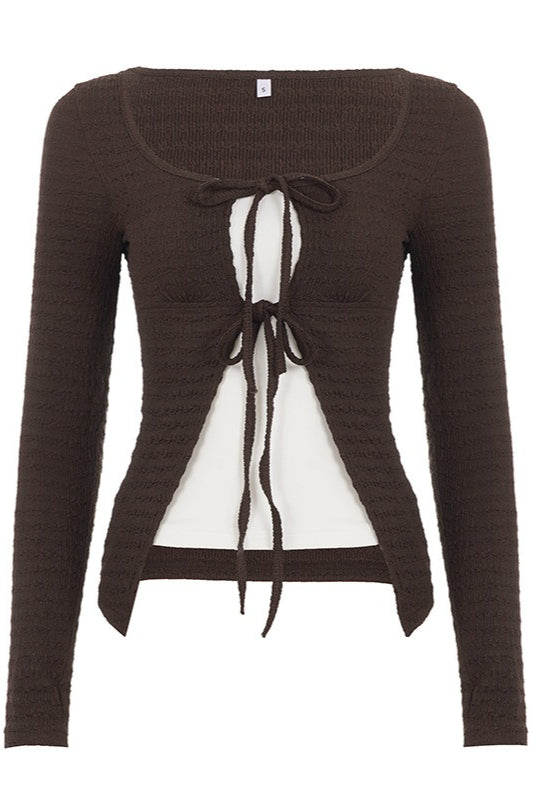 Contrast Panel Double Tie Cardigans