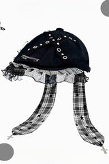 Punk Spice Y2K Lace Long Streamer Beret Hat