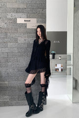 Dark Punk Gothic Lace Patchwork Ruffled Mini Dress