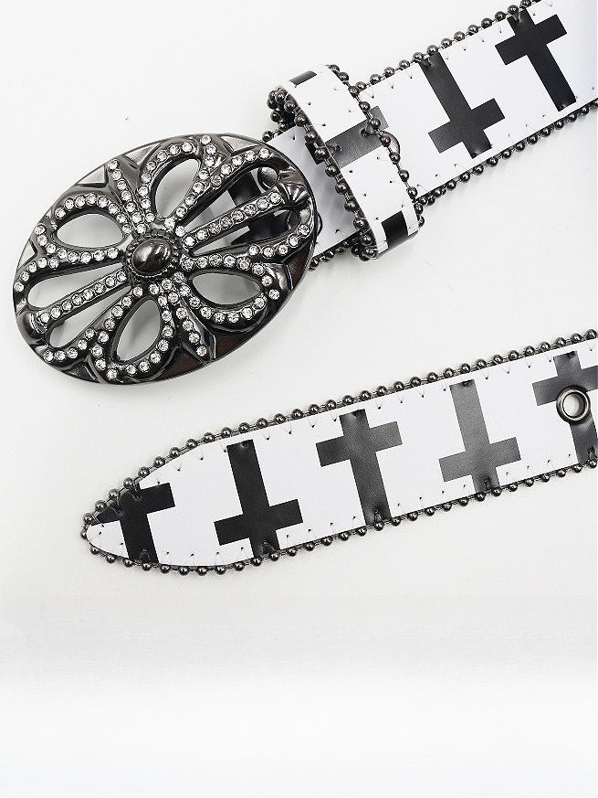 Gothic Punk Cross Inlaid Leather Belt