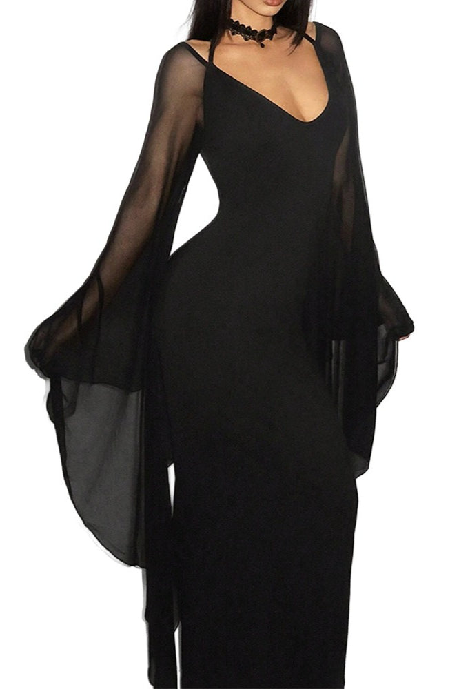 Sheer Drape Sleeve Maxi Dress