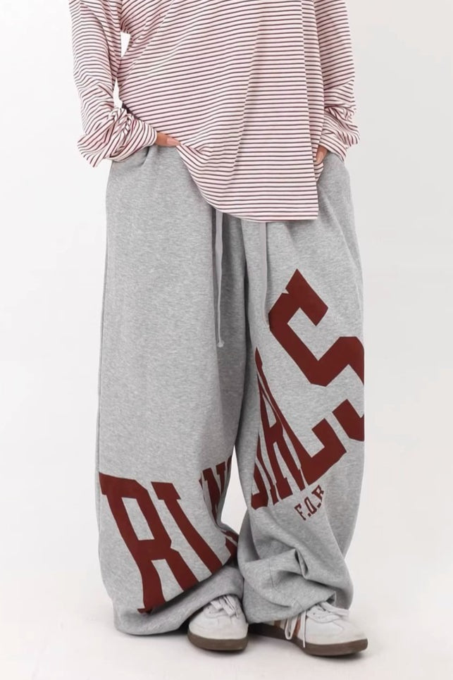 Oversized Letter Print Wide Pants