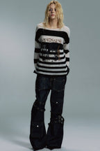 Graphic Stripe Crew Neck Sweaters
