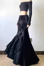 Gothic Embroidered Black Velvet Mermaid Skirt