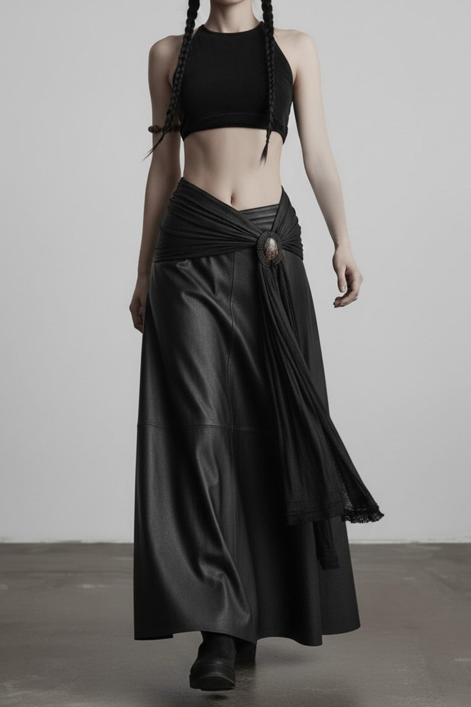 Draped Waist Glossy Maxi Skirts