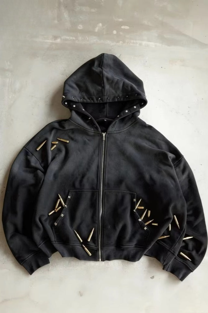 Studded Hood Oversized Zip Hoodie Main image