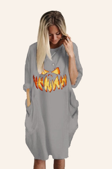 Halloween Casual Pumpkin Print Dress Secondary image