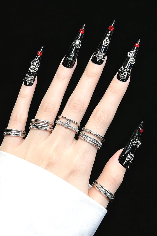 Dark Heavy Punk Long Stiletto Press On Nails