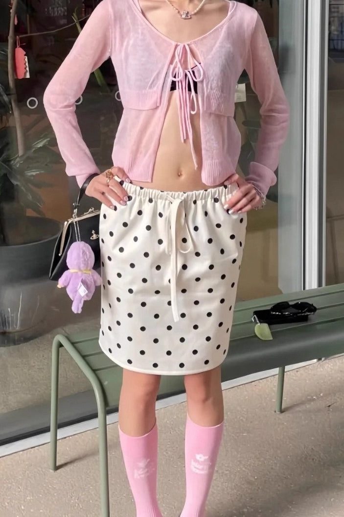 Drawstring Polka Dot Satin Mini Skirt Secondary image