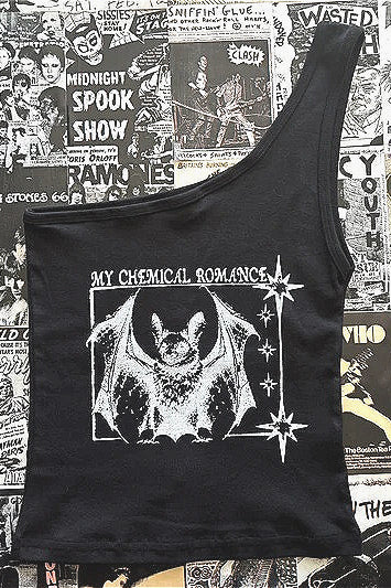 Gothic Bat Print One Shoulder Cami