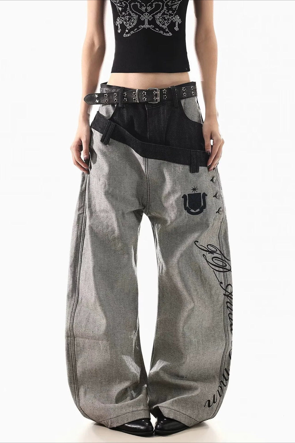 Graphic Detail Contrast Waist Pants